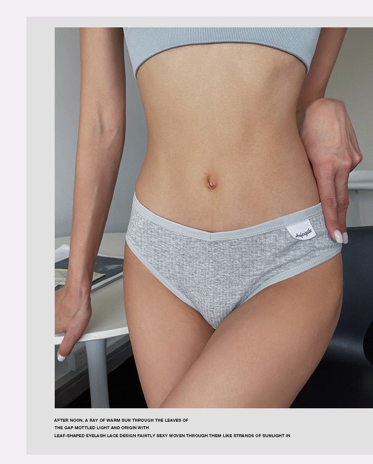 Women Fashion 2PCS/Set Panties Striped Low-Rise Underwear Plus Size Breathable Briefs Female G String Soft Lingerie