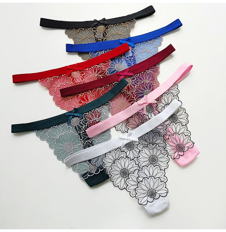 Women Fashion Lace Panties Low-Waist G String Thong Underwear Female Temptation Embroidery Lingerie Ultra Thin Intimates