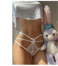 Women Fashion Lace Panties Low-Rise Hollow Out Lingerie Female G String Underwear Transparent Bow Thin Intimates