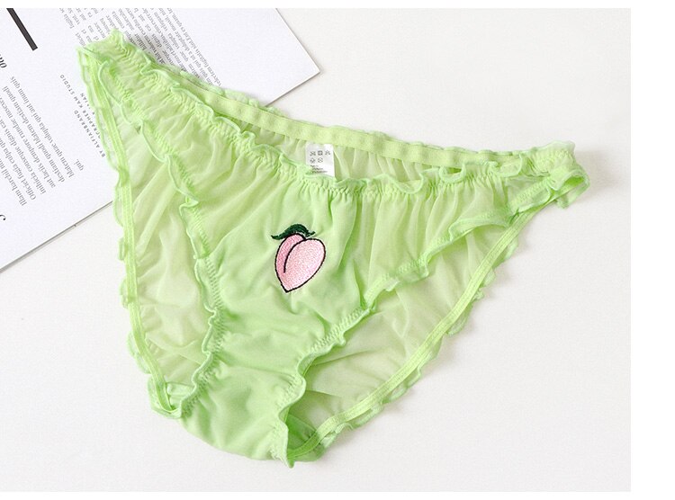 Lalall 2Pcs/Lot Women Sexy Lace Lingerie Temptation Low-waist Panties Fruit Ins Embroidery Transparent Briefs Seamless Underwear