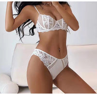 Women Fashion French Ultra Thin Lace Underwear Sets Push Up Brassiere Transparent Bra Lingerie Female Underwire Panties Set