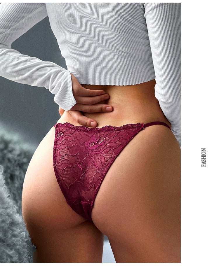 Lalall Sexy Lace Panties Women Metal Ring Underwear Low-waist Lingerie Temptation Breathable Underpant G String Intimates