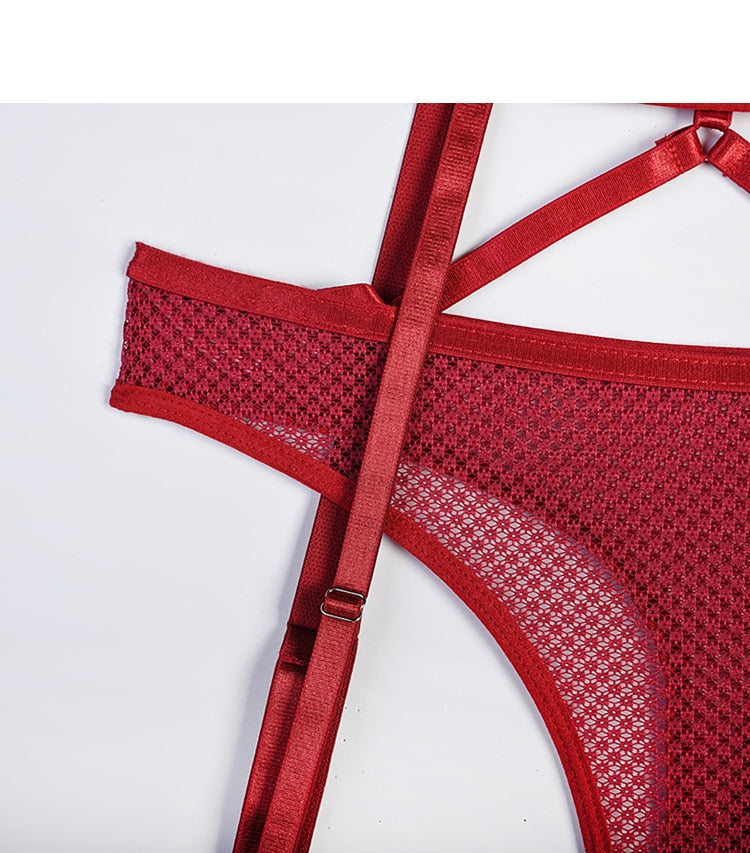 Women Fashion 4-Piece Lingerie Set Intimate Bralette Panty Exotic Garter Underwear Set Lady G-String Bra Panties Solid Thong