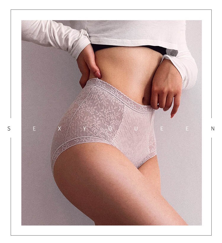 Lalall Ladies Sexy Mesh Panties High-waist Seamless Lace Underwear Briefs Transparent Lace Women Cotton Health Knickers Lingerie