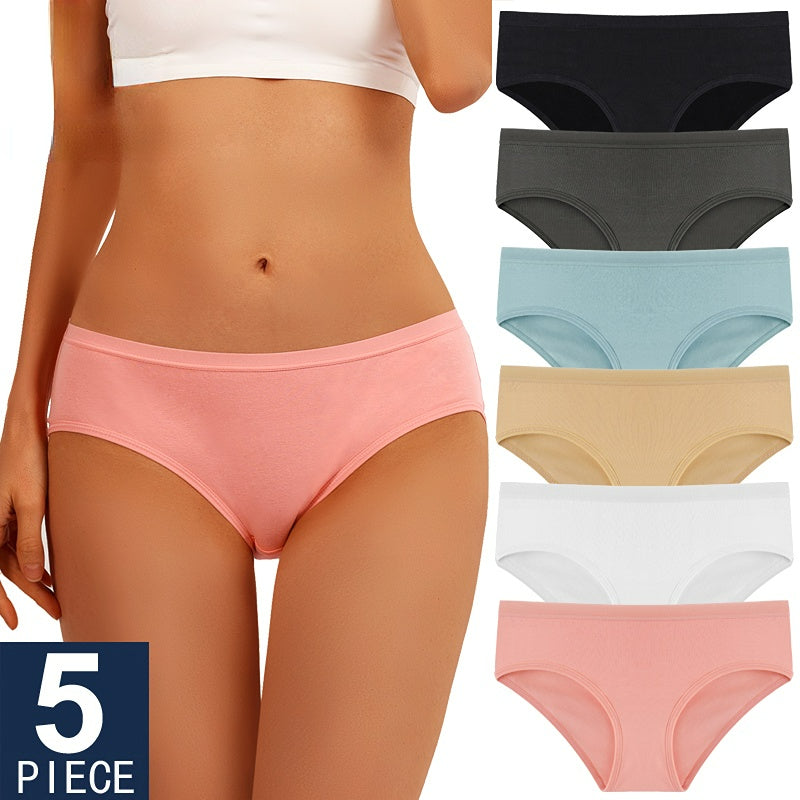 Women Fashion 5PCS Set Panties Cotton Underwear Solid Color Briefs Girls Low-Rise Soft Panty Underpants Female Lingerie