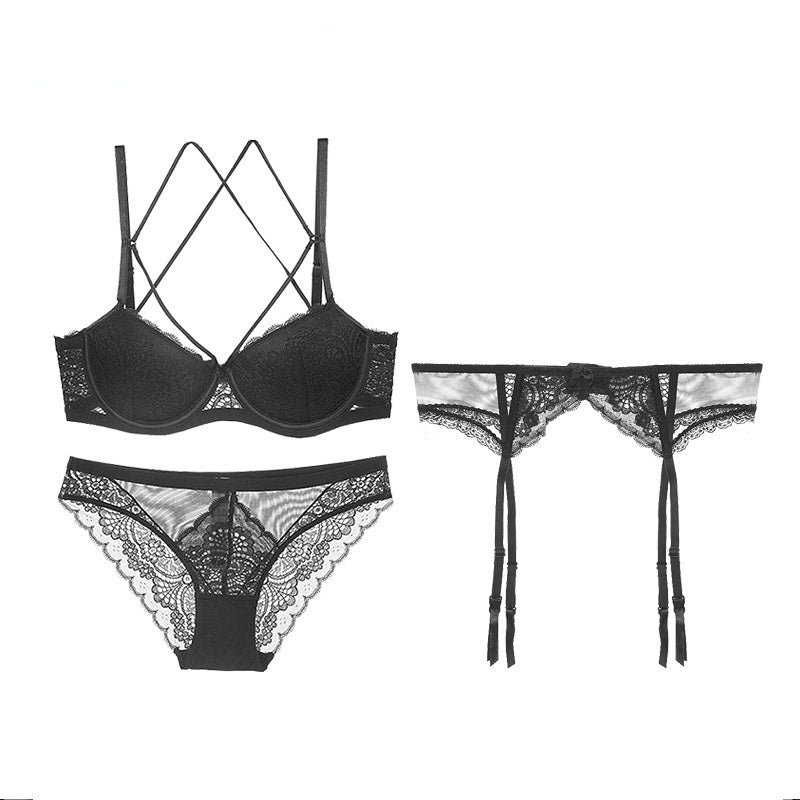 Lalall New Plus Size Underwear Sexy Lingerie Set Push Up Bra Set Intimates Temptation Lace Bra and Panty with Garters Sets